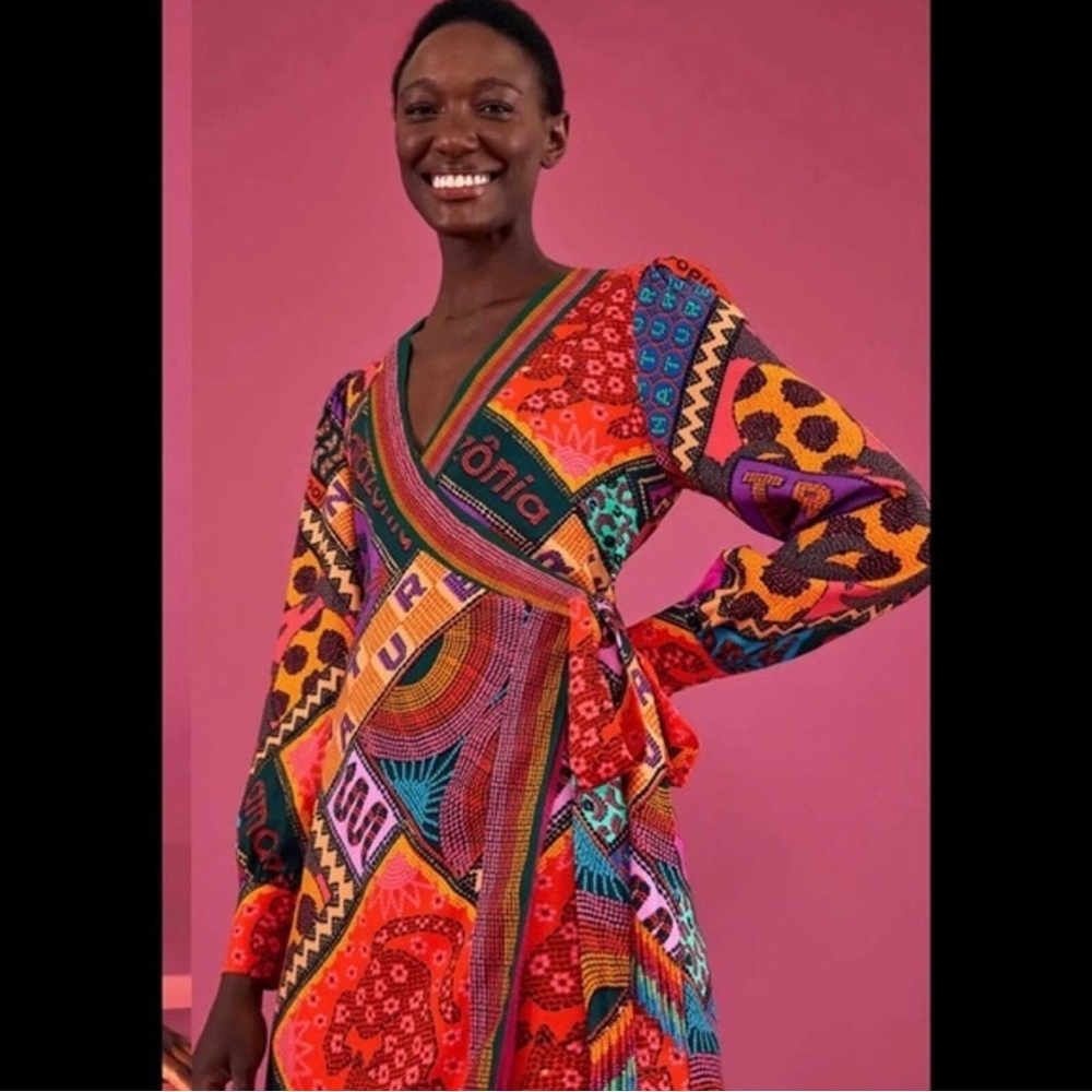 FARM RIO DOTTED PATCH SCARF MINI WRAP DRESS size Medium NWT.